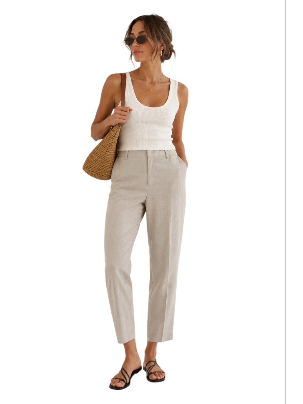 Tailored High-Rise Ankle Pants in Light Taupe